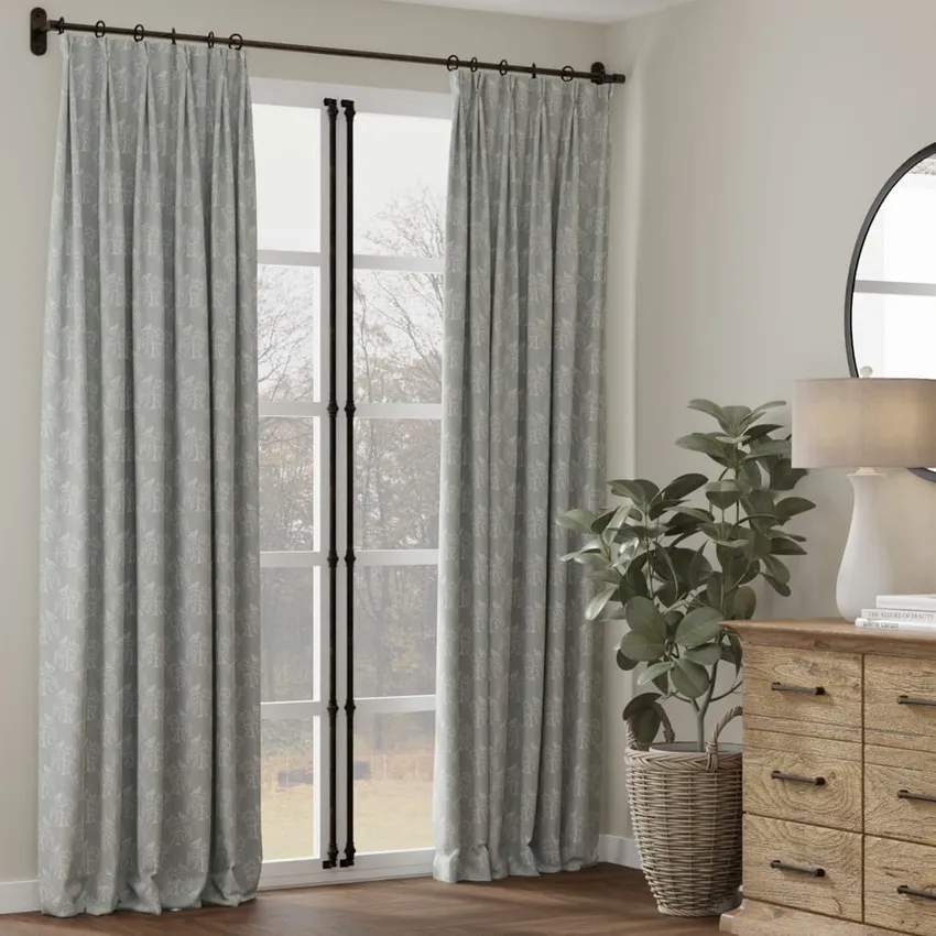 Willow Breeze Aqua & Teal Leaves Woven Patterns Drapery and Upholstery Fabric by the Yard — Fabric as drapery