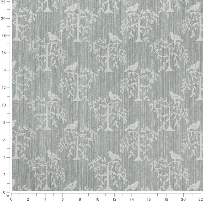 Willow Breeze Aqua & Teal Leaves Woven Patterns Drapery and Upholstery Fabric by the Yard — Scale in inches