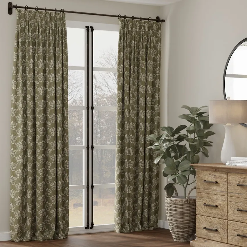 Willow Fern Green Leaves Woven Patterns Drapery and Upholstery Fabric by the Yard — Fabric as drapery