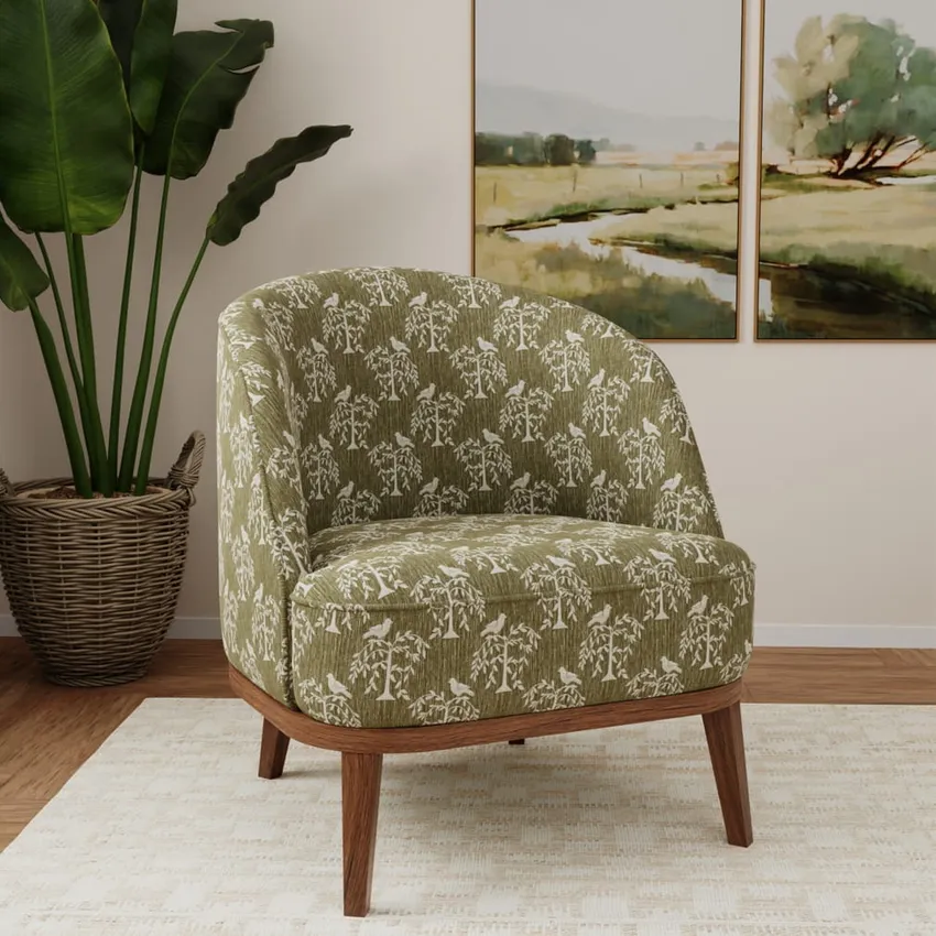 Willow Fern Green Leaves Woven Patterns Drapery and Upholstery Fabric by the Yard — Fabric on furniture