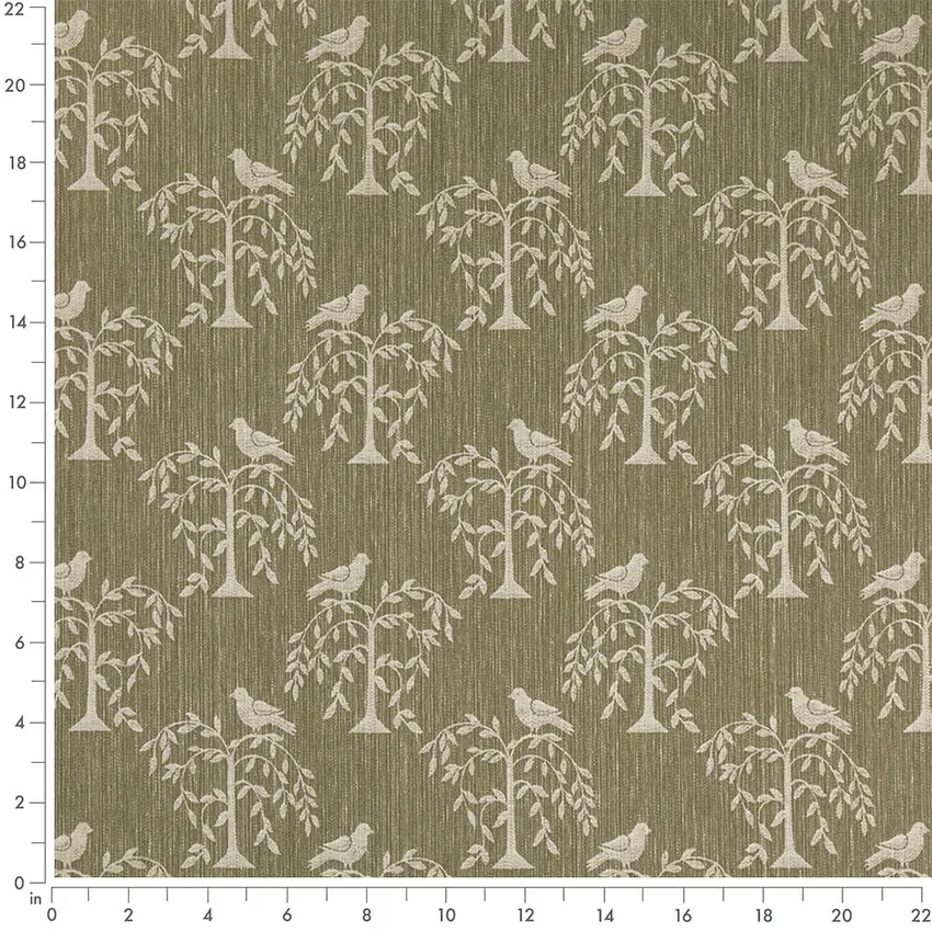 Willow Fern Green Leaves Woven Patterns Drapery and Upholstery Fabric by the Yard — Scale in inches