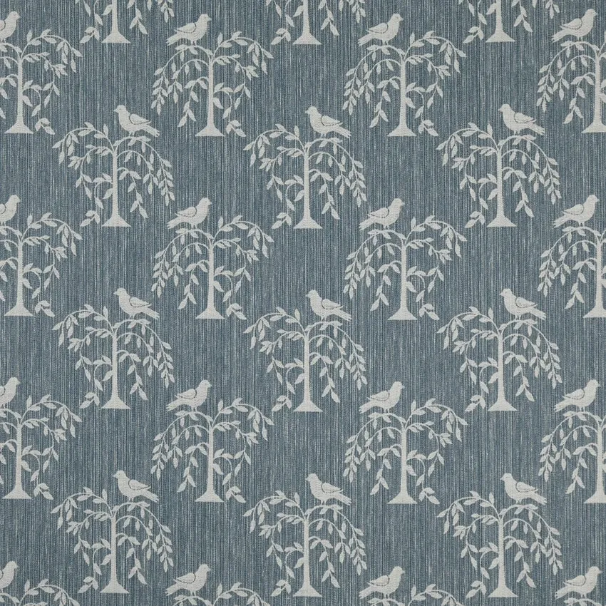 Willow Sky Blue Leaves Woven Patterns Drapery and Upholstery Fabric by the Yard