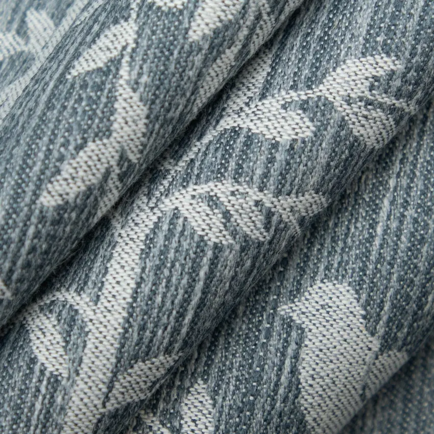 Willow Sky Blue Leaves Woven Patterns Drapery and Upholstery Fabric by the Yard — Upholstery and Drapery Fabric