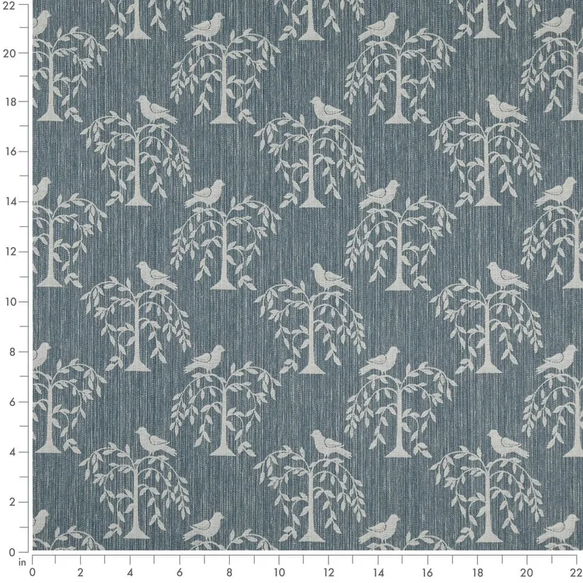 Willow Sky Blue Leaves Woven Patterns Drapery and Upholstery Fabric by the Yard — Scale in inches