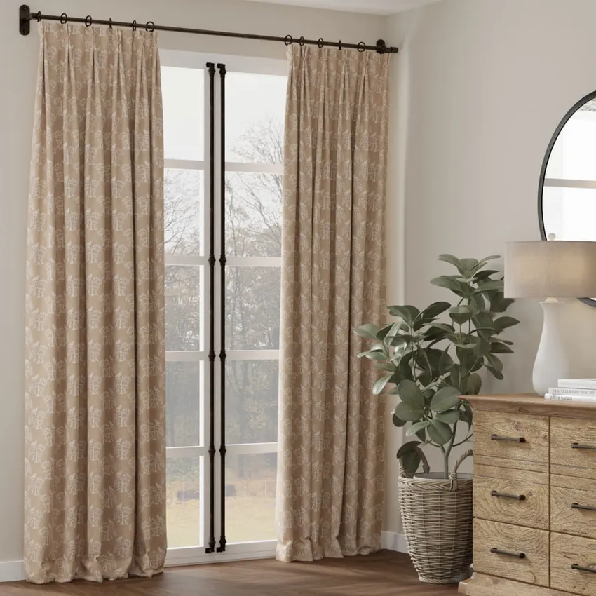 Willow Fawn Beige & Taupe Leaves Woven Patterns Drapery and Upholstery Fabric by the Yard — Fabric as drapery