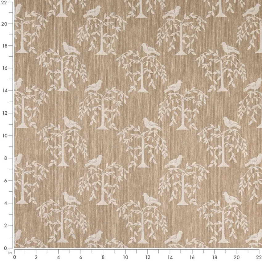 Willow Fawn Beige & Taupe Leaves Woven Patterns Drapery and Upholstery Fabric by the Yard — Scale in inches