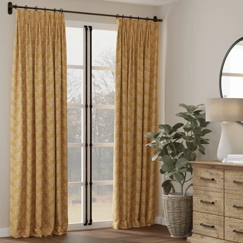 Willow Amber Gold & Yellow Leaves Woven Patterns Drapery and Upholstery Fabric by the Yard — Fabric as drapery