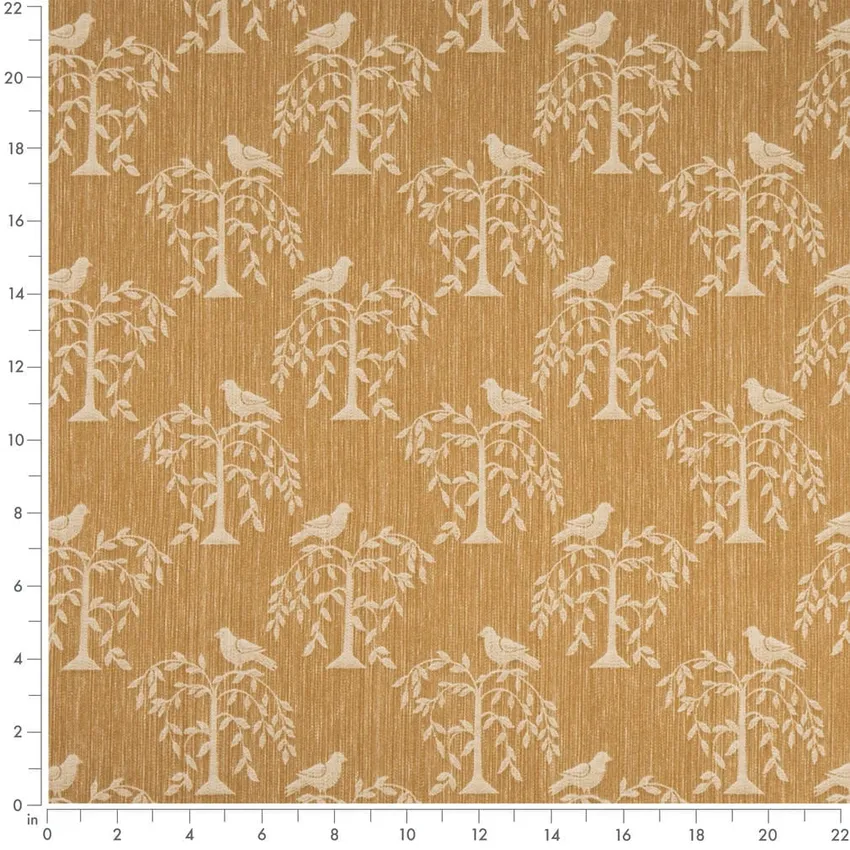 Willow Amber Gold & Yellow Leaves Woven Patterns Drapery and Upholstery Fabric by the Yard — Scale in inches
