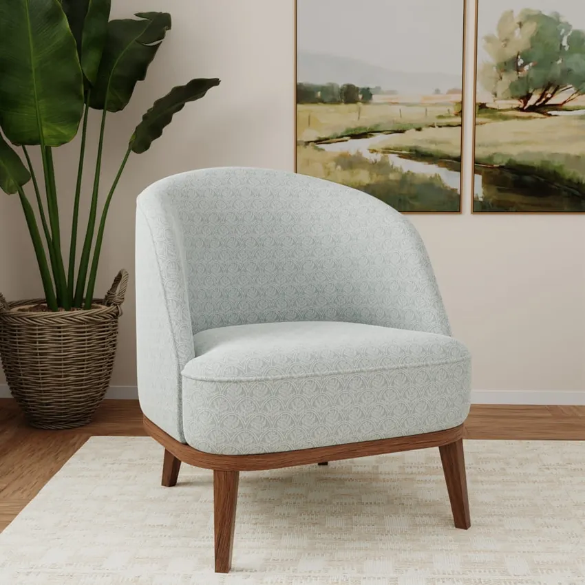 Trellis Breeze Aqua & Teal Abstract & Geometric Woven Patterns Drapery and Upholstery Fabric by the Yard — Fabric on furniture