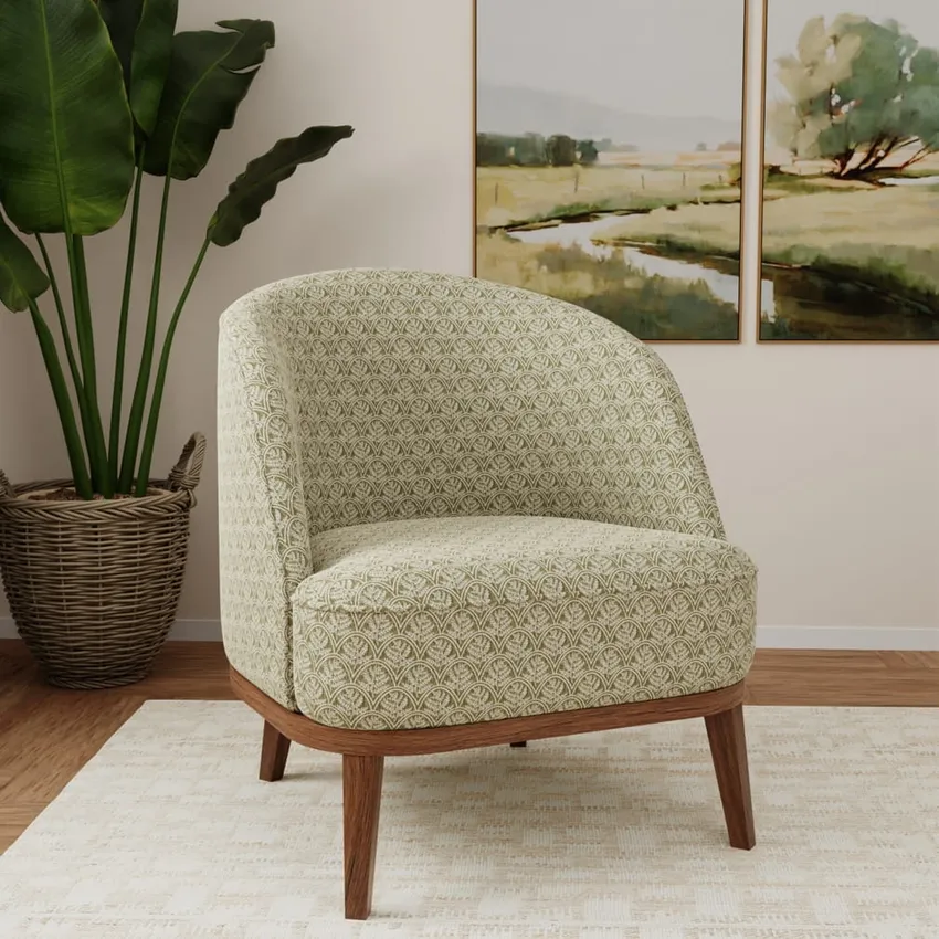 Trellis Fern Green Abstract & Geometric Woven Patterns Drapery and Upholstery Fabric by the Yard — Fabric on furniture