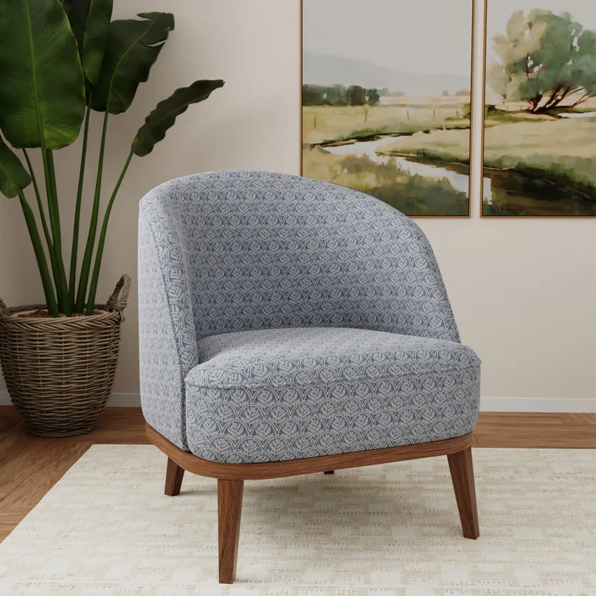 Trellis Sky Blue Abstract & Geometric Woven Patterns Drapery and Upholstery Fabric by the Yard — Fabric on furniture