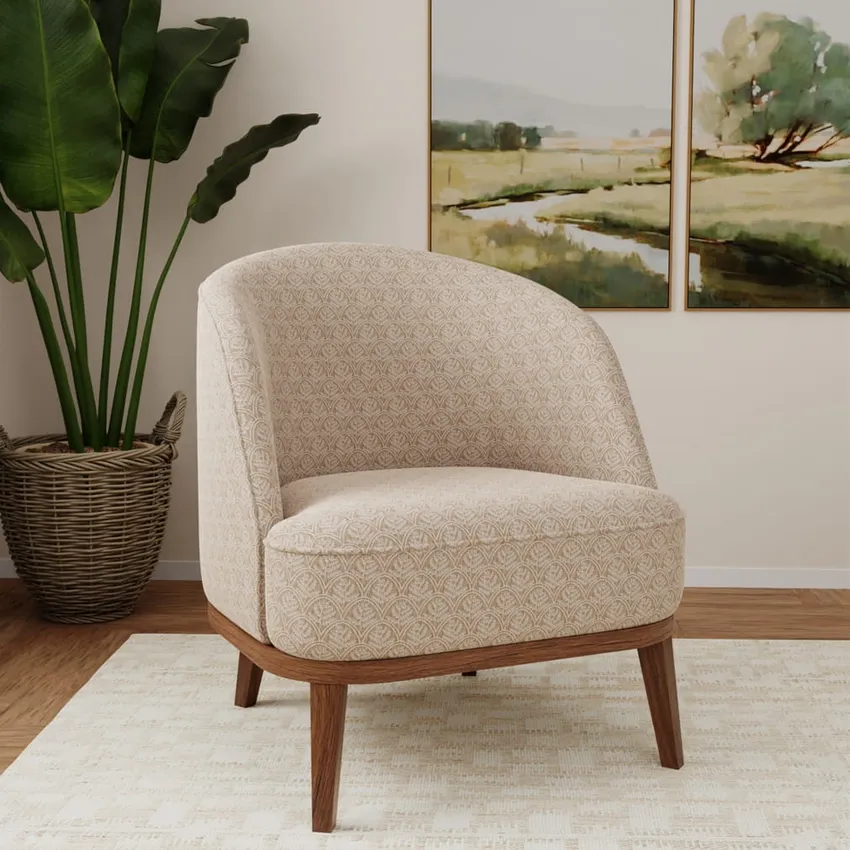 Trellis Fawn Beige & Taupe Abstract & Geometric Woven Patterns Drapery and Upholstery Fabric by the Yard — Fabric on furniture