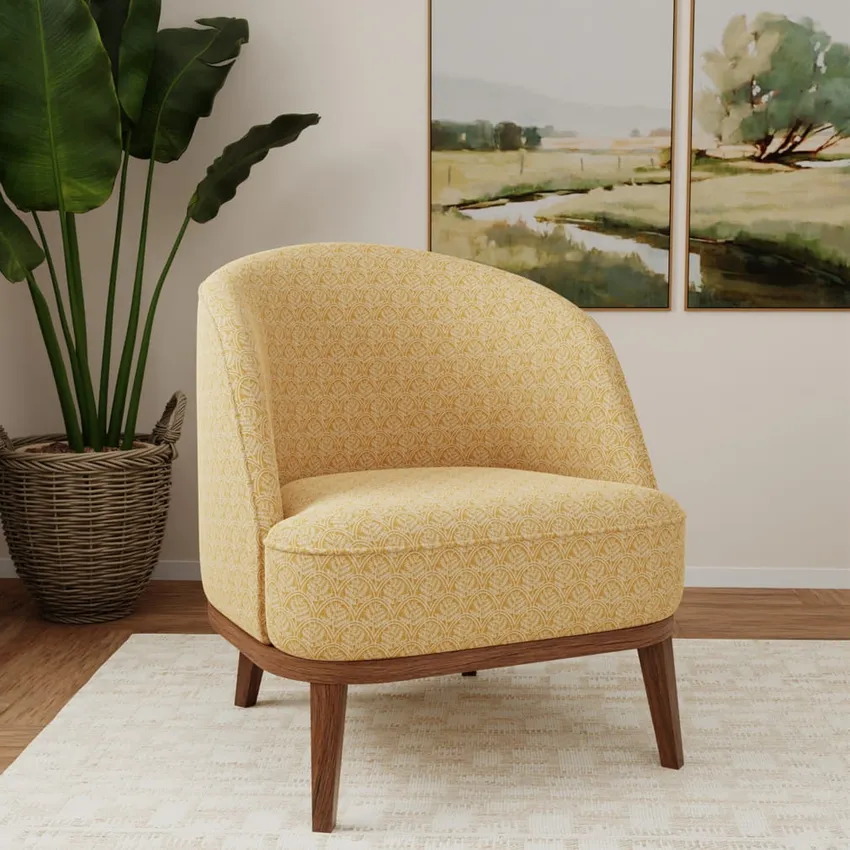 Trellis Amber Gold & Yellow Abstract & Geometric Woven Patterns Drapery and Upholstery Fabric by the Yard — Fabric on furniture