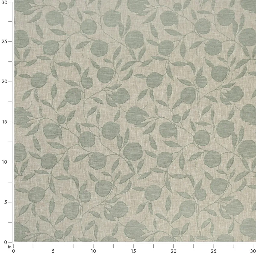Orchard Breeze Aqua & Teal Leaves Woven Patterns Drapery and Upholstery Fabric by the Yard — Scale in inches