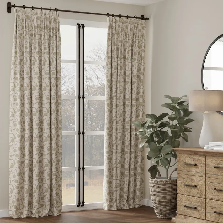 Orchard Fern Green Leaves Woven Patterns Drapery and Upholstery Fabric by the Yard — Fabric as drapery