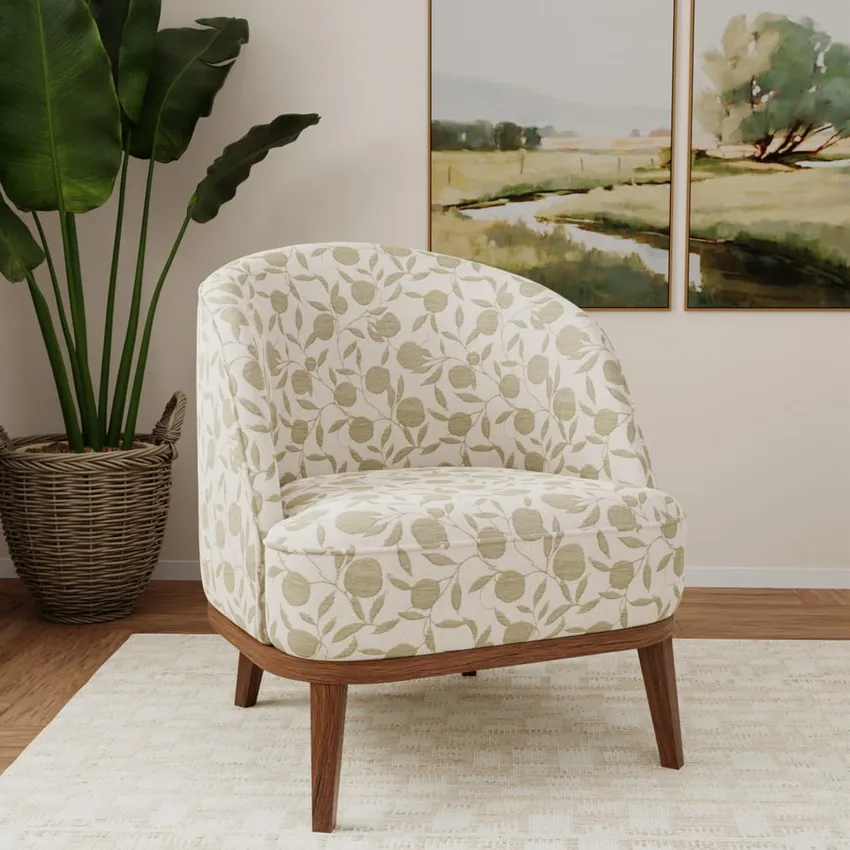 Orchard Fern Green Leaves Woven Patterns Drapery and Upholstery Fabric by the Yard — Fabric on furniture