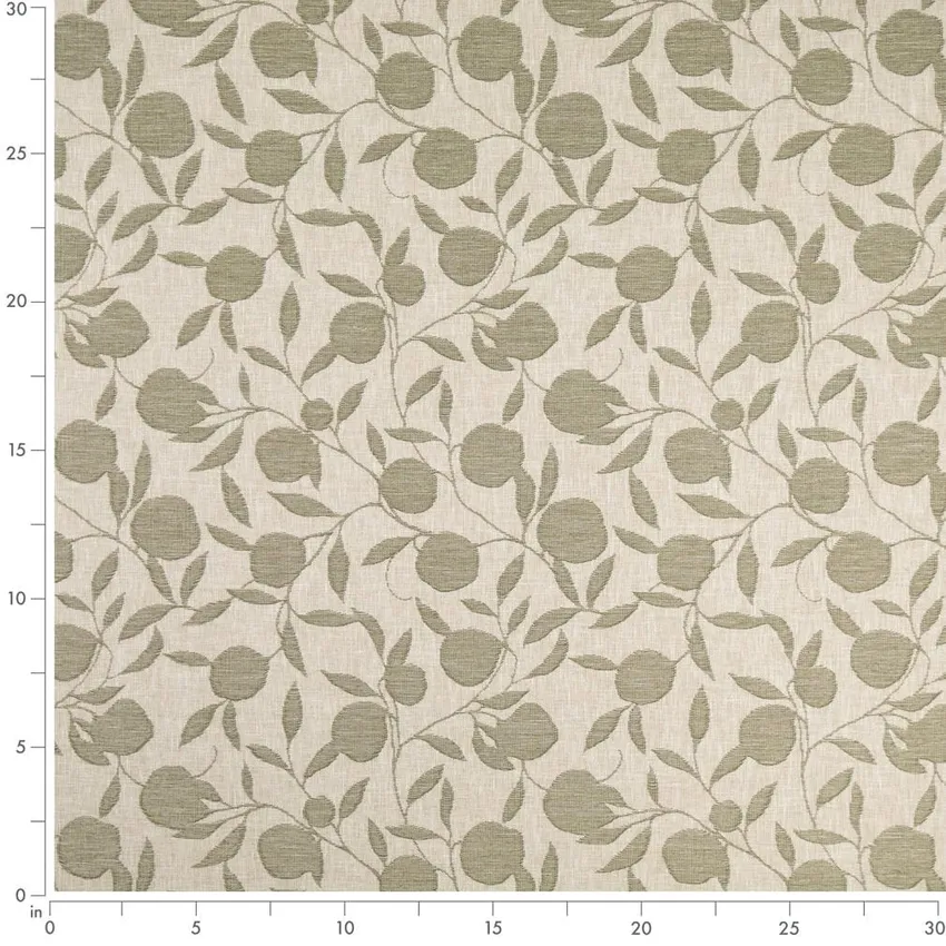 Orchard Fern Green Leaves Woven Patterns Drapery and Upholstery Fabric by the Yard — Scale in inches