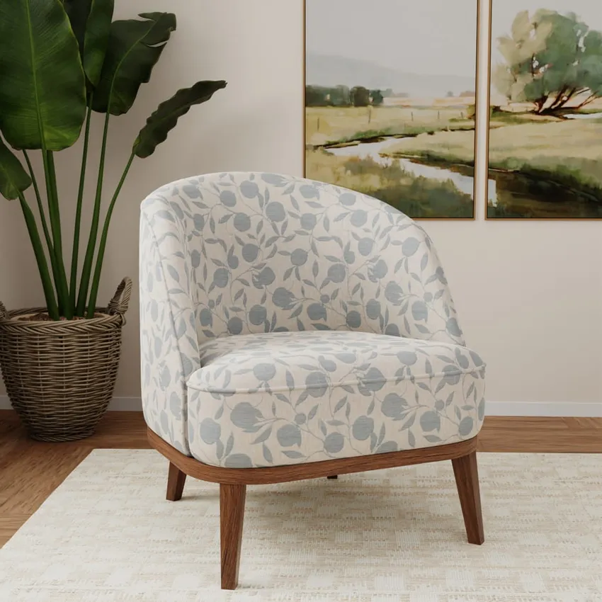 Orchard Sky Blue Leaves Woven Patterns Drapery and Upholstery Fabric by the Yard — Fabric on furniture