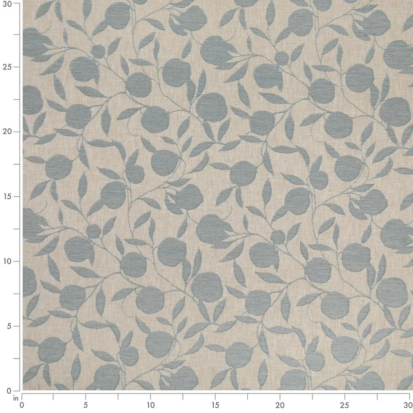 Orchard Sky Blue Leaves Woven Patterns Drapery and Upholstery Fabric by the Yard — Scale in inches