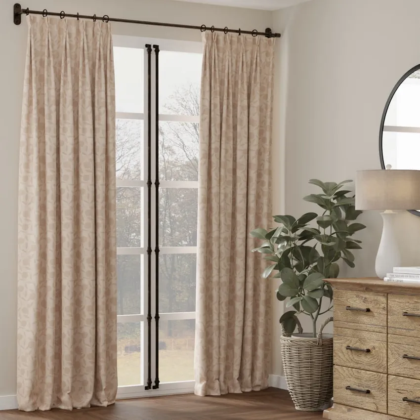 Orchard Fawn Beige & Taupe Leaves Woven Patterns Drapery and Upholstery Fabric by the Yard — Fabric as drapery