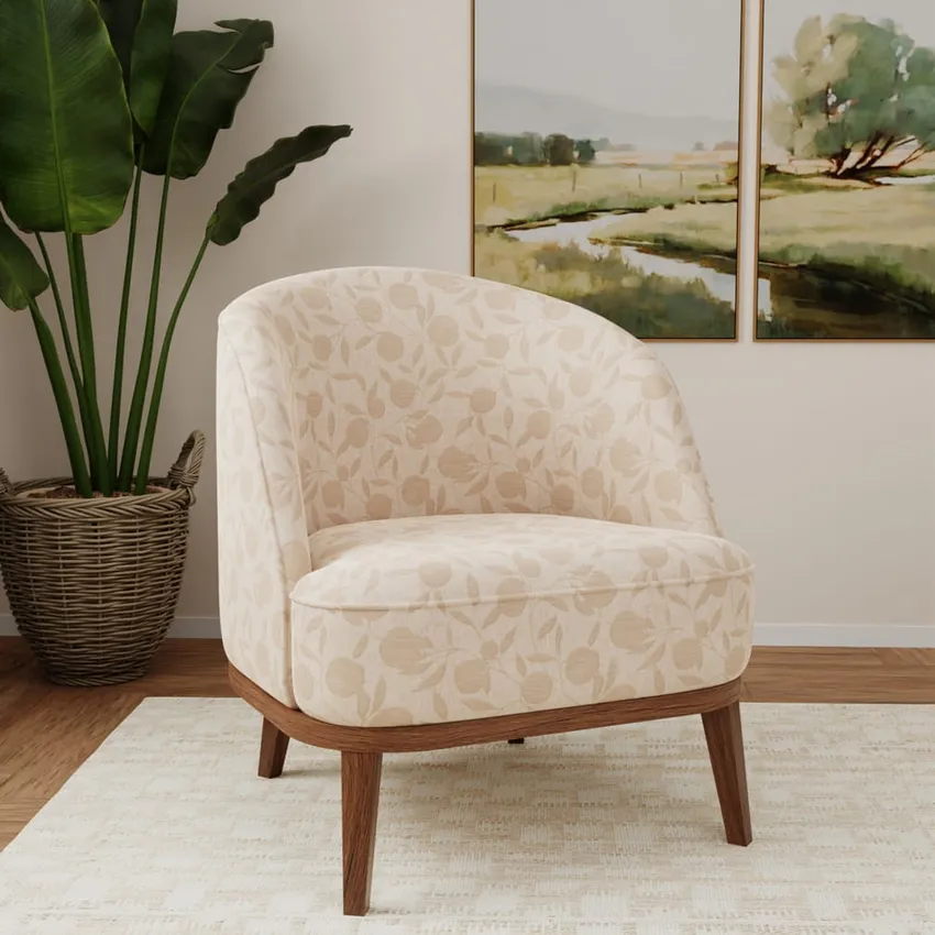 Orchard Fawn Beige & Taupe Leaves Woven Patterns Drapery and Upholstery Fabric by the Yard — Fabric on furniture