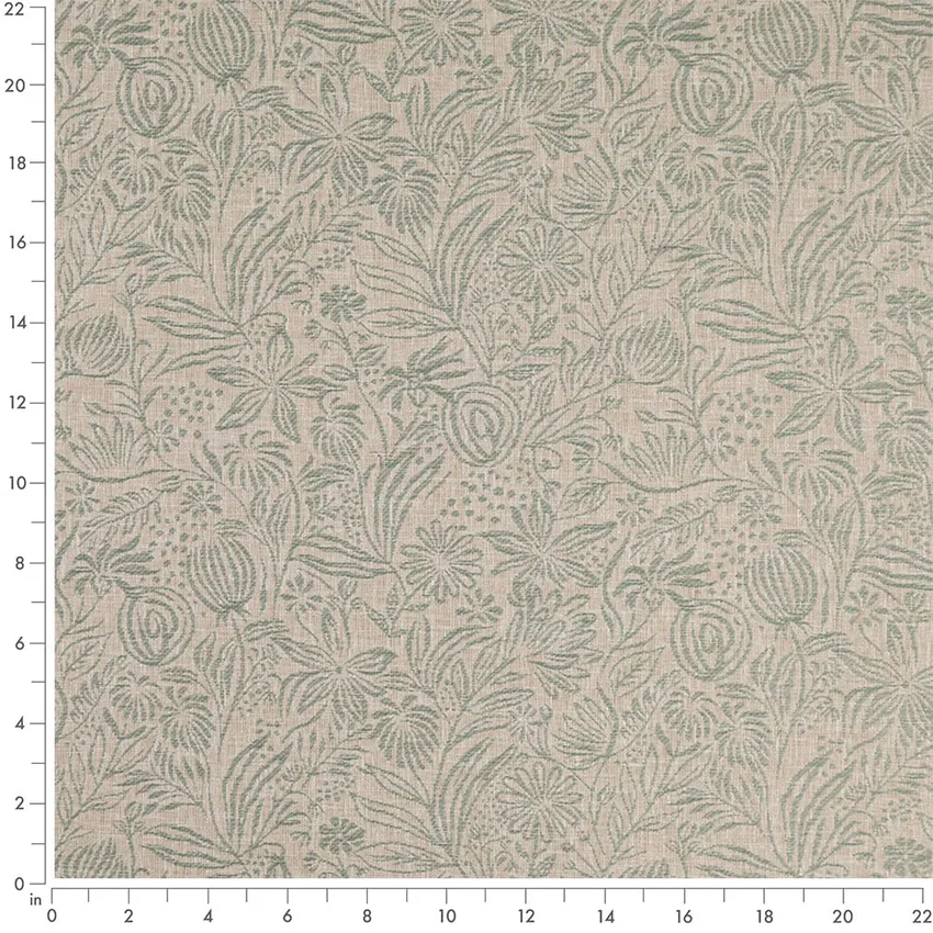 Grove Breeze Aqua & Teal Floral Woven Patterns Drapery and Upholstery Fabric by the Yard — Scale in inches