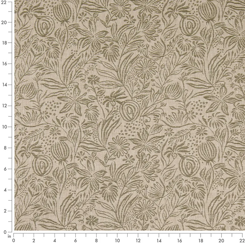 Grove Fern Green Floral Woven Patterns Drapery and Upholstery Fabric by the Yard — Scale in inches