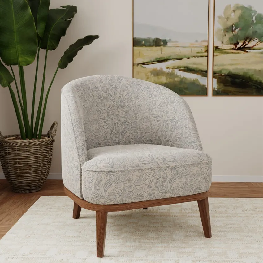 Grove Sky Blue Floral Woven Patterns Drapery and Upholstery Fabric by the Yard — Fabric on furniture