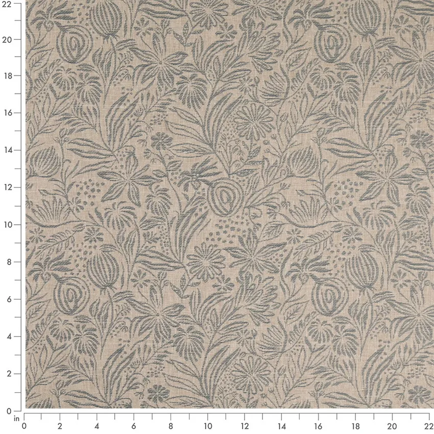 Grove Sky Blue Floral Woven Patterns Drapery and Upholstery Fabric by the Yard — Scale in inches