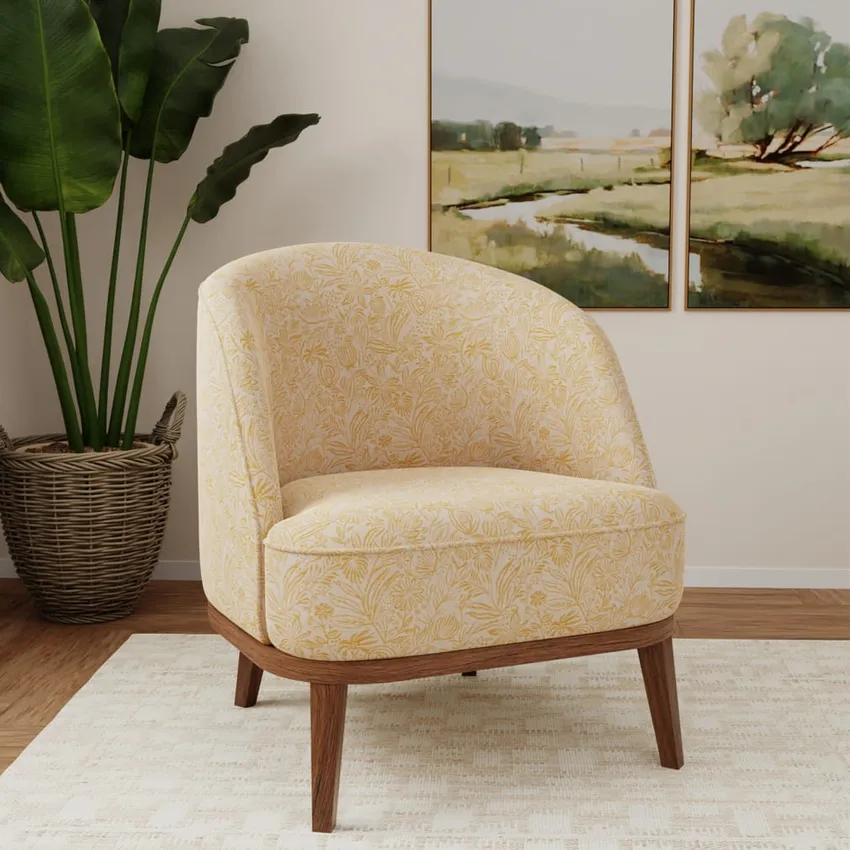 Grove Amber Gold & Yellow Floral Woven Patterns Drapery and Upholstery Fabric by the Yard — Fabric on furniture