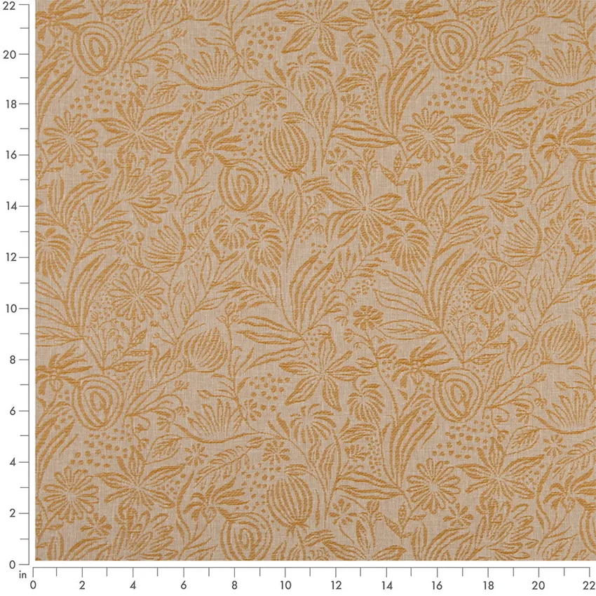 Grove Amber Gold & Yellow Floral Woven Patterns Drapery and Upholstery Fabric by the Yard — Scale in inches