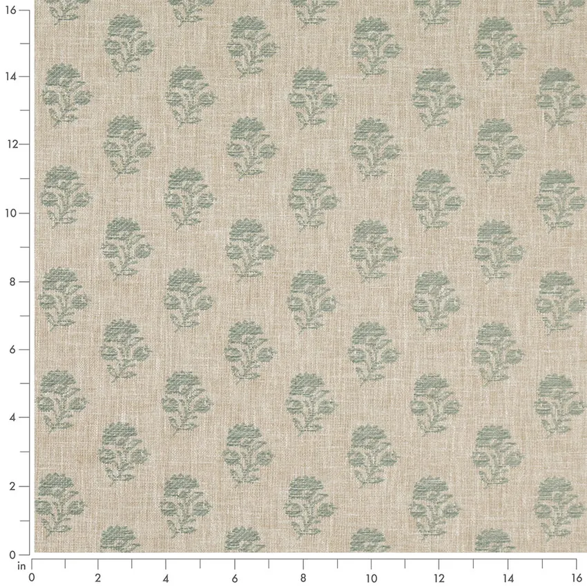 Posy Breeze Aqua & Teal Floral Woven Patterns Drapery and Upholstery Fabric by the Yard — Scale in inches