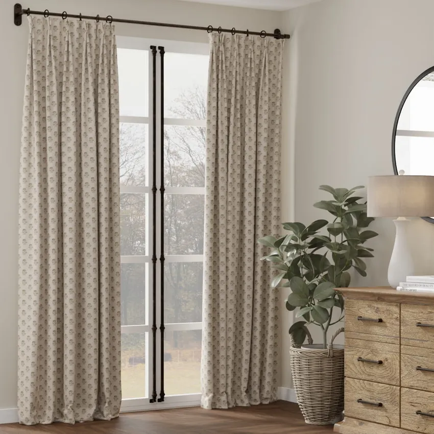 Posy Fern Green Floral Woven Patterns Drapery and Upholstery Fabric by the Yard — Fabric as drapery