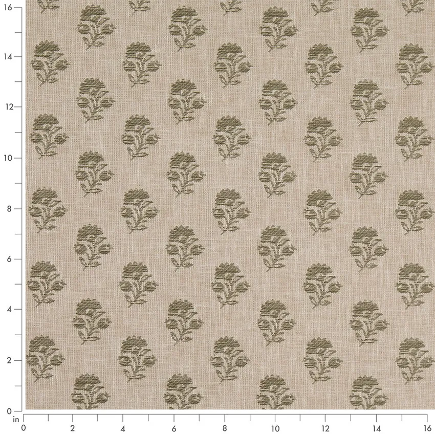 Posy Fern Green Floral Woven Patterns Drapery and Upholstery Fabric by the Yard — Scale in inches