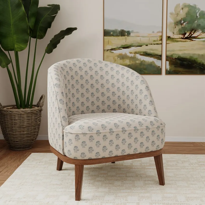 Posy Sky Blue Floral Woven Patterns Drapery and Upholstery Fabric by the Yard — Fabric on furniture