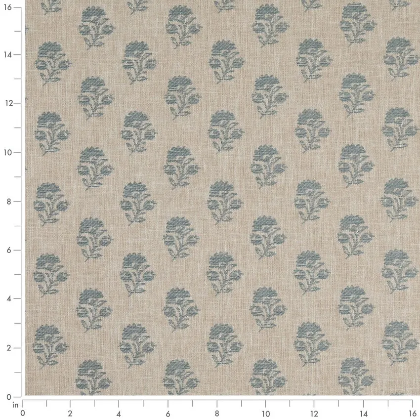 Posy Sky Blue Floral Woven Patterns Drapery and Upholstery Fabric by the Yard — Scale in inches
