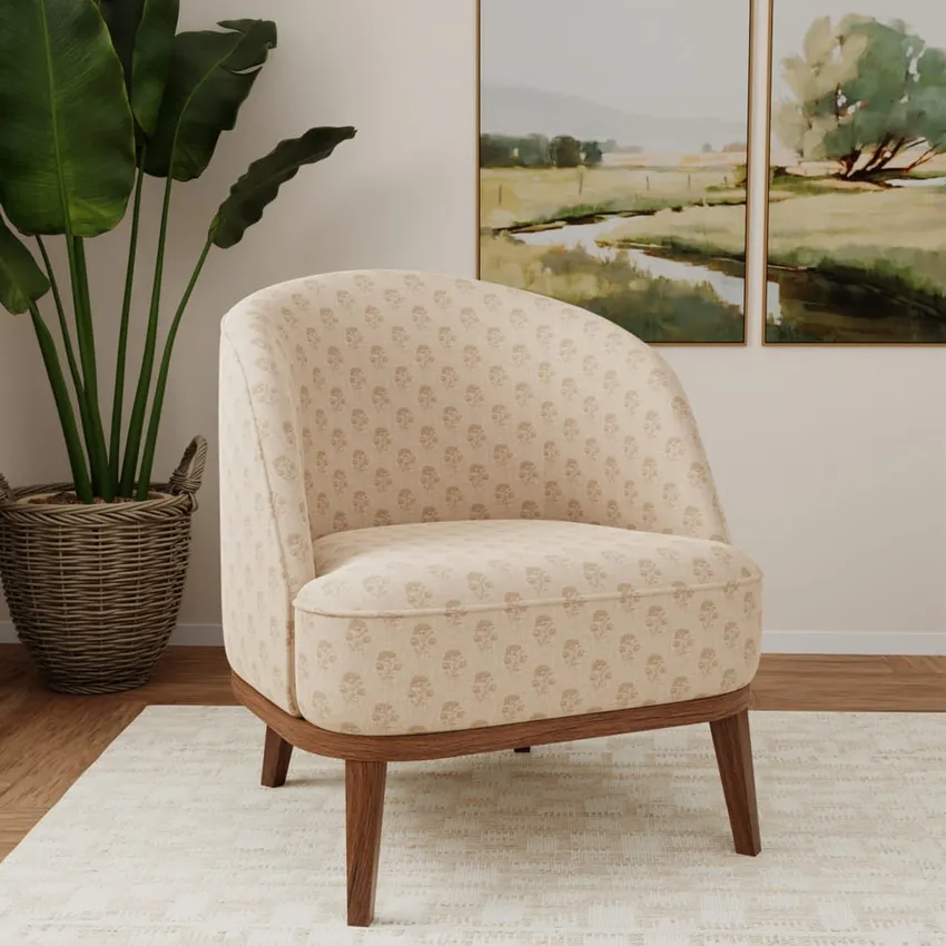 Posy Fawn Beige & Taupe Floral Woven Patterns Drapery and Upholstery Fabric by the Yard — Fabric on furniture