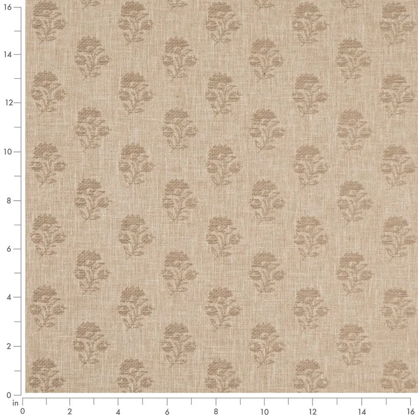 Posy Fawn Beige & Taupe Floral Woven Patterns Drapery and Upholstery Fabric by the Yard — Scale in inches