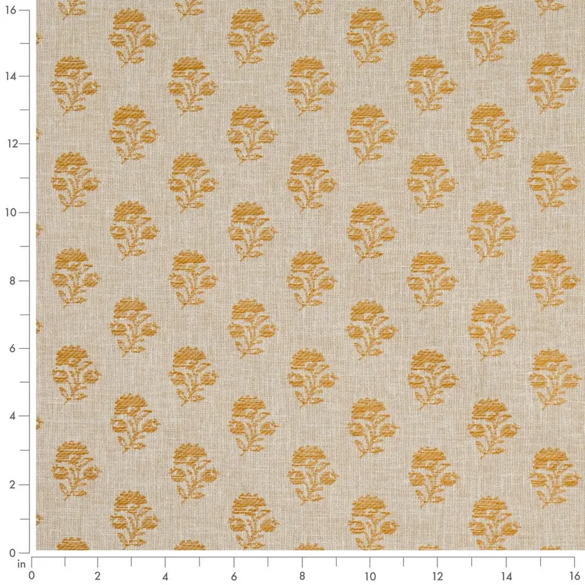 Posy Amber Gold & Yellow Floral Woven Patterns Drapery and Upholstery Fabric by the Yard — Scale in inches