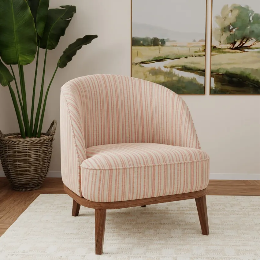Hearth Petal Pink Stripe Woven Patterns Drapery and Upholstery Fabric by the Yard — Fabric on furniture