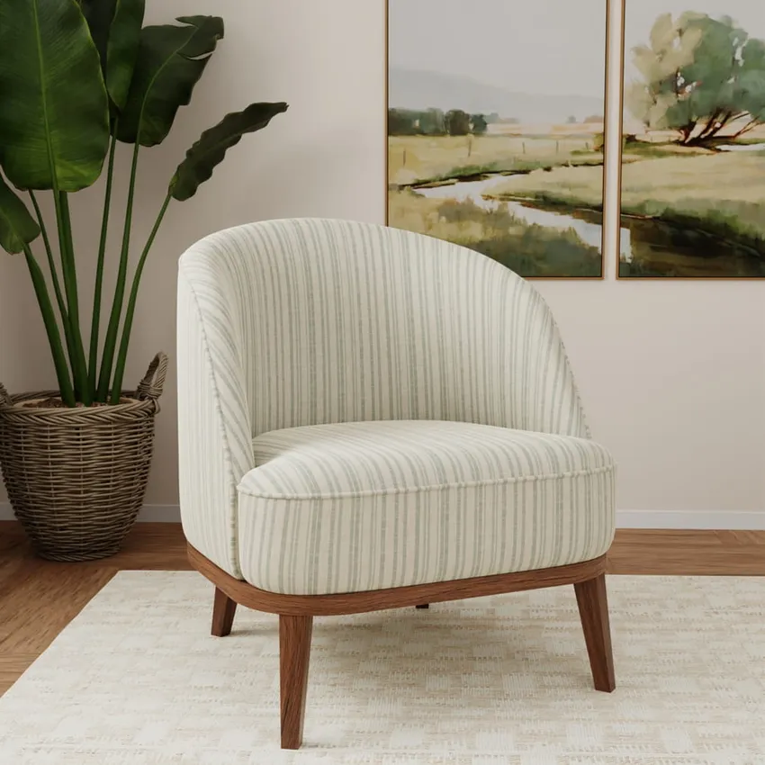 Hearth Breeze Aqua & Teal Stripe Woven Patterns Drapery and Upholstery Fabric by the Yard — Fabric on furniture