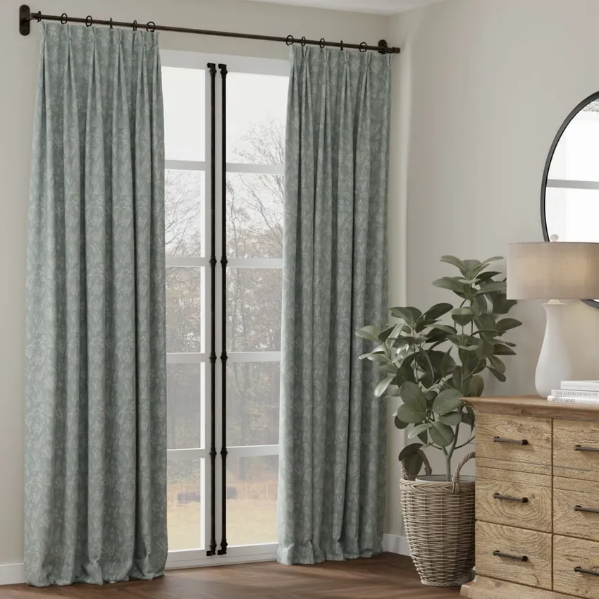 Briar Breeze Aqua & Teal Floral Woven Patterns Drapery and Upholstery Fabric by the Yard — Fabric as drapery
