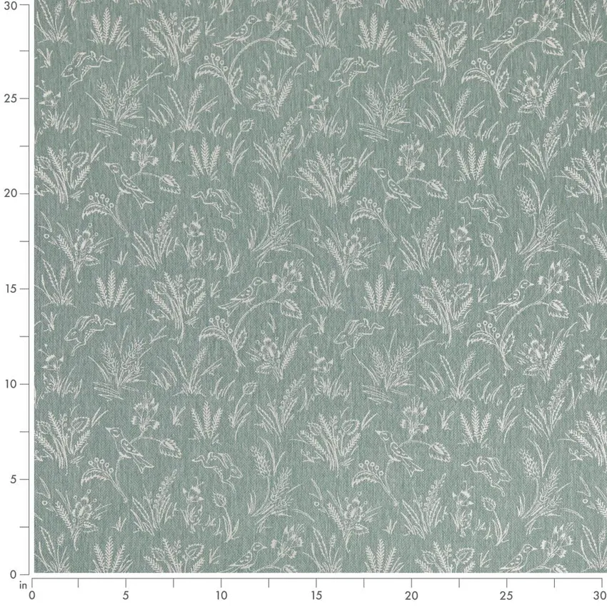 Briar Breeze Aqua & Teal Floral Woven Patterns Drapery and Upholstery Fabric by the Yard — Scale in inches
