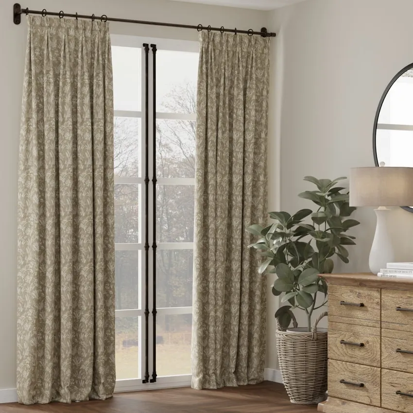 Briar Fern Green Floral Woven Patterns Drapery and Upholstery Fabric by the Yard — Fabric as drapery