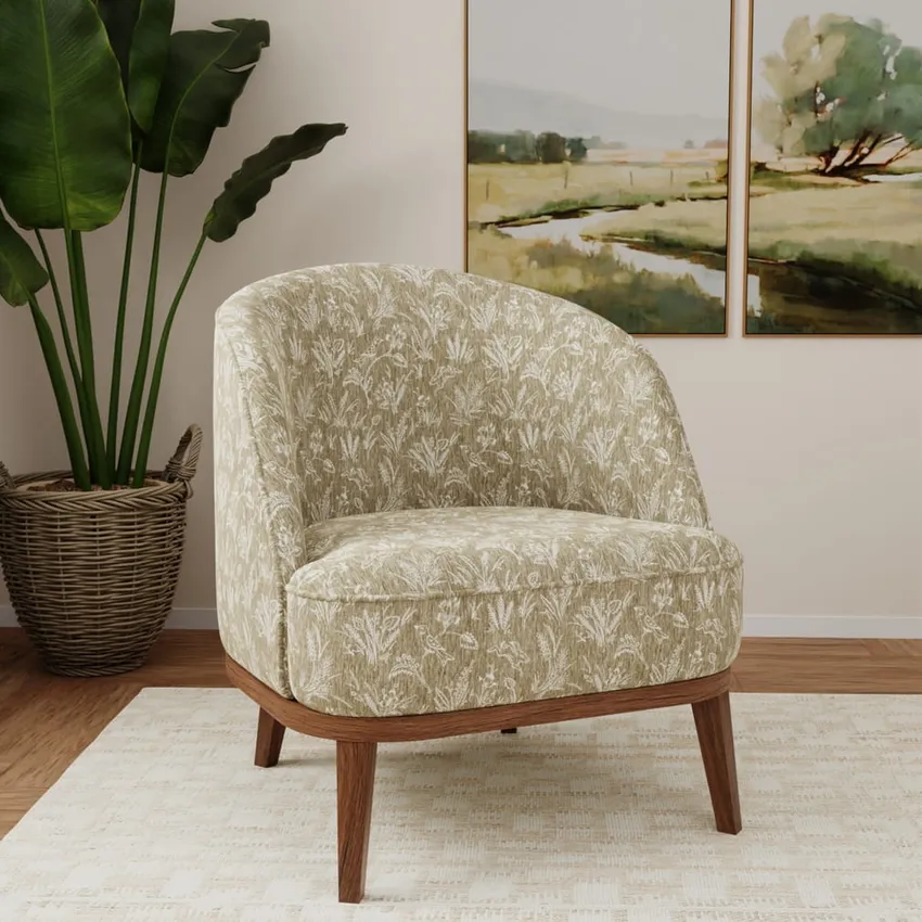 Briar Fern Green Floral Woven Patterns Drapery and Upholstery Fabric by the Yard — Fabric on furniture