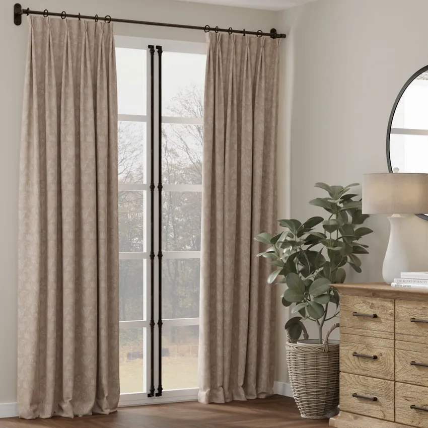 Briar Fawn Beige & Taupe Floral Woven Patterns Drapery and Upholstery Fabric by the Yard — Fabric as drapery