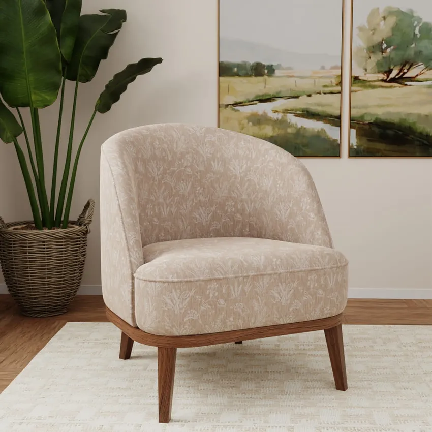 Briar Fawn Beige & Taupe Floral Woven Patterns Drapery and Upholstery Fabric by the Yard — Fabric on furniture