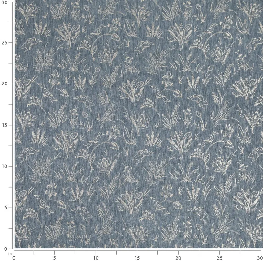 Briar Sky Blue Floral Woven Patterns Drapery and Upholstery Fabric by the Yard — Scale in inches