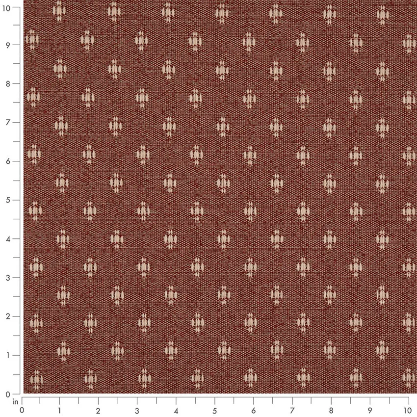 Cherry Red & Burgundy Abstract & Geometric Woven Patterns Upholstery Fabric by the Yard — Scale in inches
