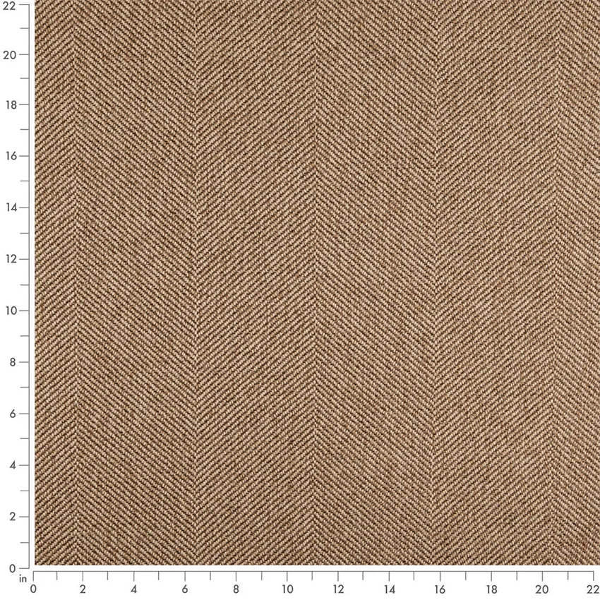 Pecan Brown Herringbone & Chevron Woven Patterns Upholstery Fabric by the Yard — Scale in inches